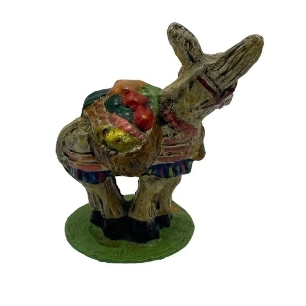 Vintage Greek Donkey Carrying Fruit Ceramic Figurine